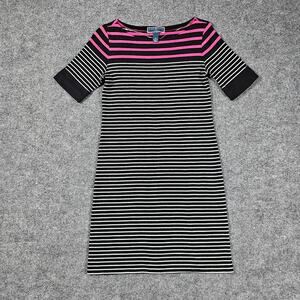 Karen Scott Sport Sweater Dress Womens Size XS Black Pink White 100% Cotton